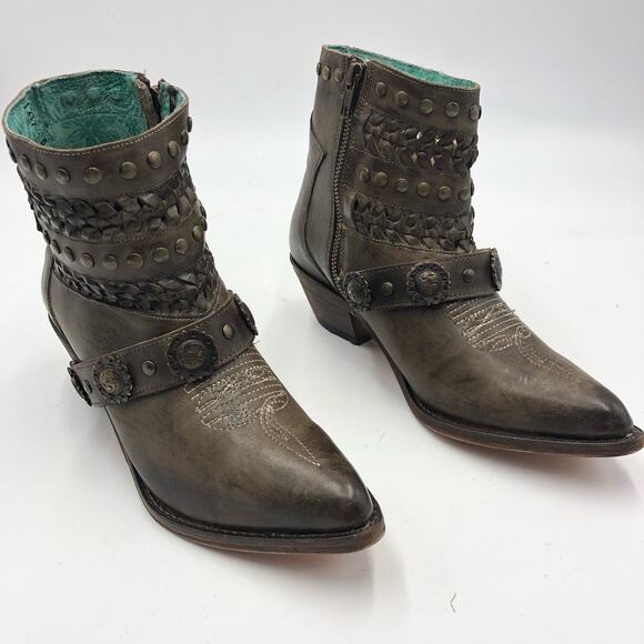 Corral Womens Faded/Greige Studs Woven & Straps Ankle Boots Multicolor Size 8 - Picture 1 of 11